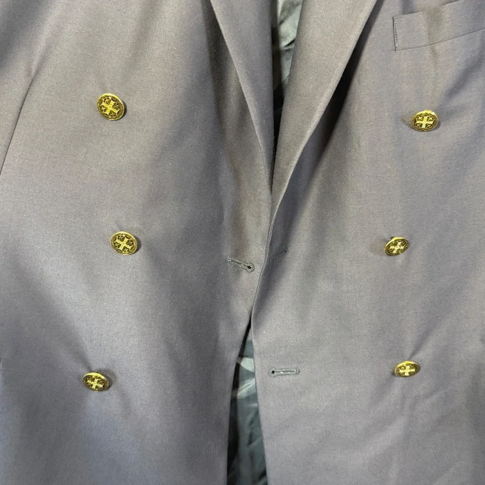 H. Freeman Blazer Men 45 Navy Blue Double Breasted Gold Button Wool USA Heritage
